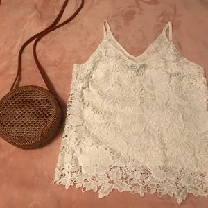 WHBM white lace tank top with flower details
